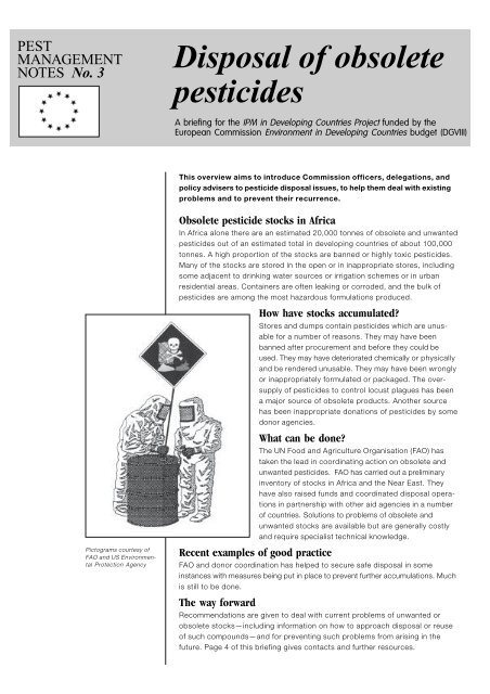 Disposal of obsolete pesticides - Pesticide Action Network UK