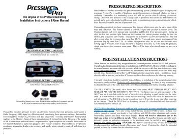 pressurepro description pre-installation instructions - Pana-Pacific