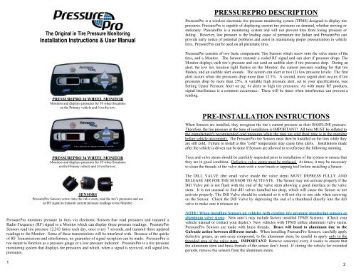 pressurepro description pre-installation instructions - Pana-Pacific