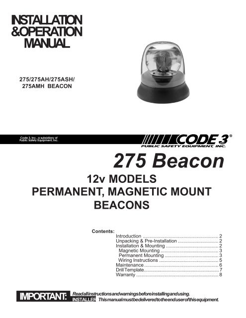 275 Series Beacon Installation Guide - Code 3 Public Safety ...