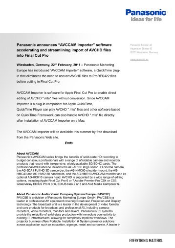Panasonic announces âAVCCAM Importerâ software accelerating ...