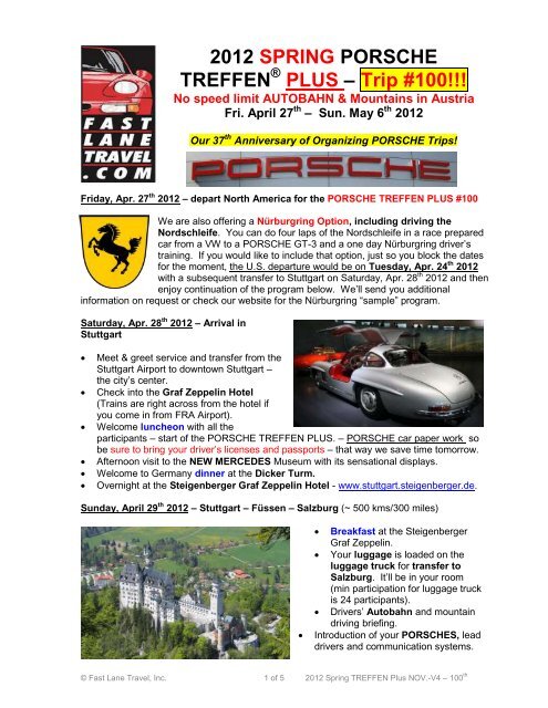 2012 SPRING PORSCHE TREFFEN - Fast Lane Travel