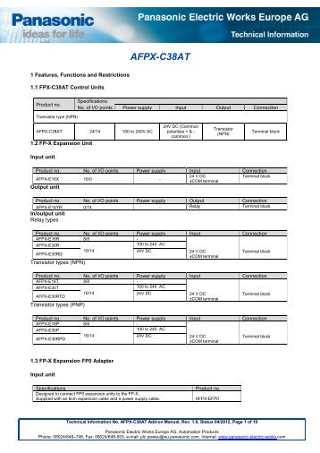 AFPX-C38AT Add-on Manual - Panasonic Electric Works Schweiz AG