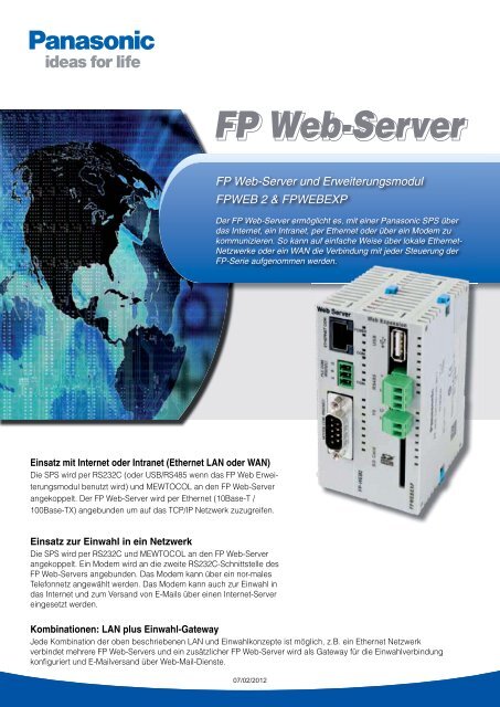 Datenblatt FP Web-Server - Panasonic Electric Works Austria GmbH