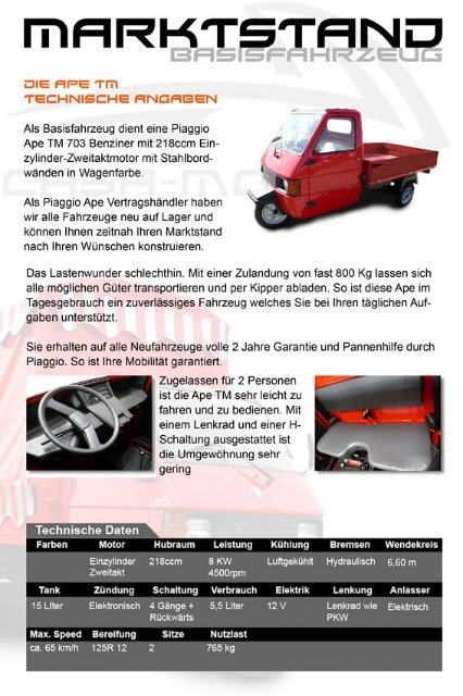 Casa Moto - Produktbroschüre "Piaggio Ape Marktstand"