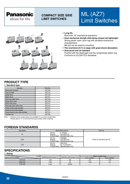 ML (AZ7) Limit Switches - Panasonic Electric Works Europe AG