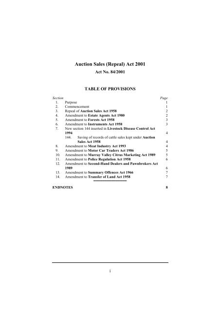 Auction Sales (Repeal) Act 2001