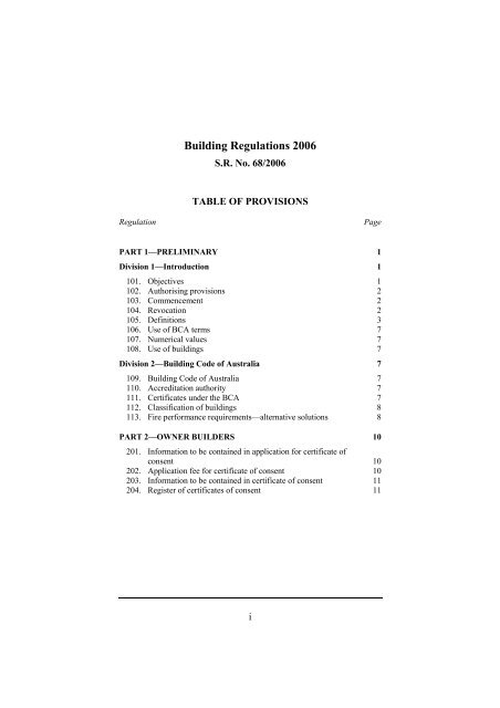 Building Regulations 2006 - Victorian Legislation and Parliamentary ...