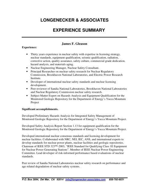 James F. Gleason - Longenecker & Associates