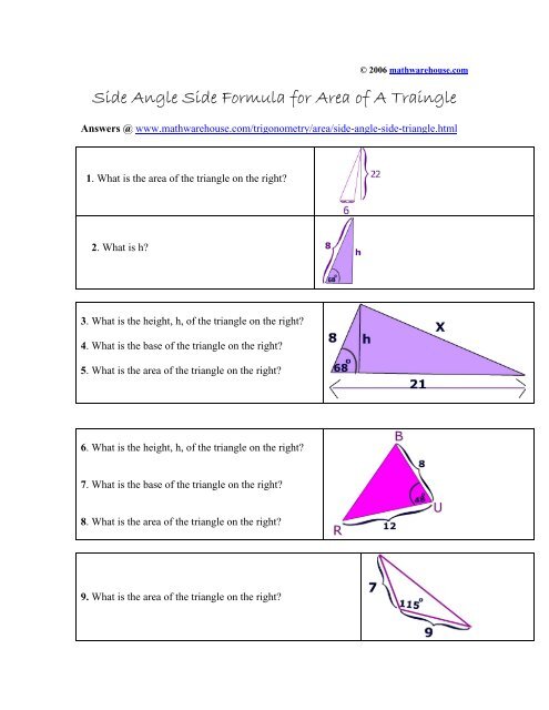 SAS Formula to find area of triangle - Math Warehouse