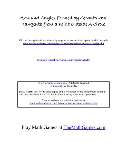 Arcs and Angles Formed by Secants and ... - Math Warehouse