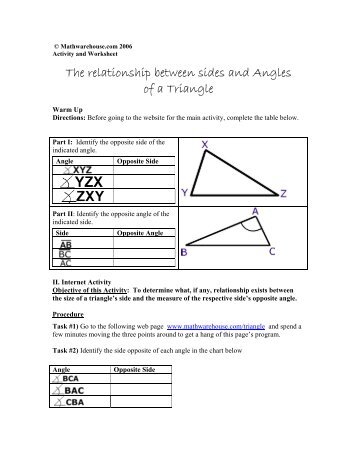 Activity and Worksheet The relationship between ... - Math Warehouse