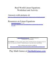 Real World Linear Equation Worksheet and Activity - Math Warehouse