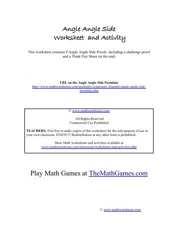 Angle Angle Side Worksheet and Activity Play ... - Math Warehouse