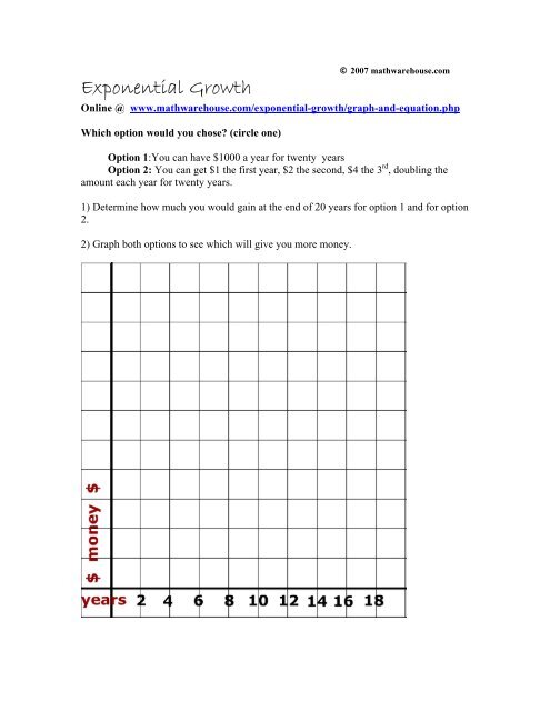 Worksheet Exponential Growth - Math Warehouse