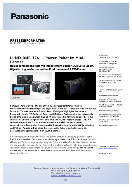 LUMIX DMC-TZ61 – Power-Paket im Mini- Format ... - Panasonic