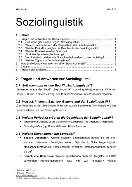 Soziolinguistik Pangloss De