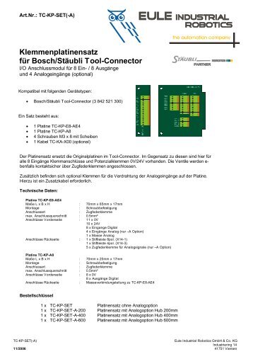 Klemmenplatinensatz für Bosch/Stäubli Tool ... - eule-roboter.de