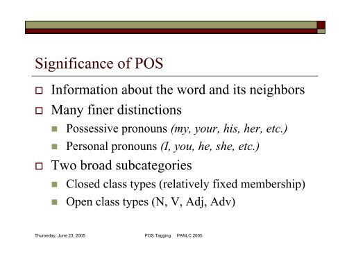 POS Tagging and Corpus-Based Lexical ... - PAN Localization