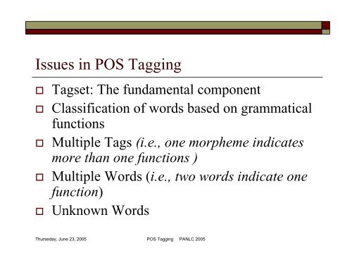 POS Tagging and Corpus-Based Lexical ... - PAN Localization