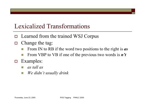 POS Tagging and Corpus-Based Lexical ... - PAN Localization