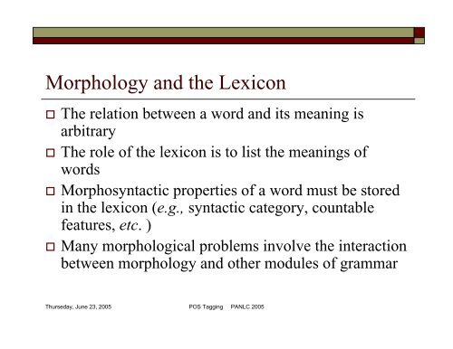 POS Tagging and Corpus-Based Lexical ... - PAN Localization