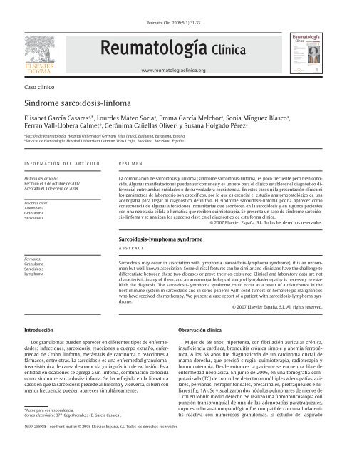 SÃ­ndrome sarcoidosis-linfoma - panlar