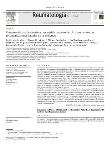 Consenso de uso de rituximab en artritis reumatoide. Un ... - panlar