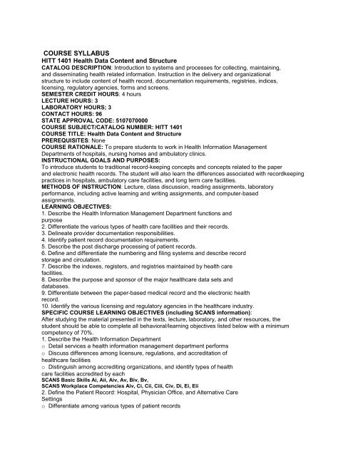 COURSE SYLLABUS - Panola College