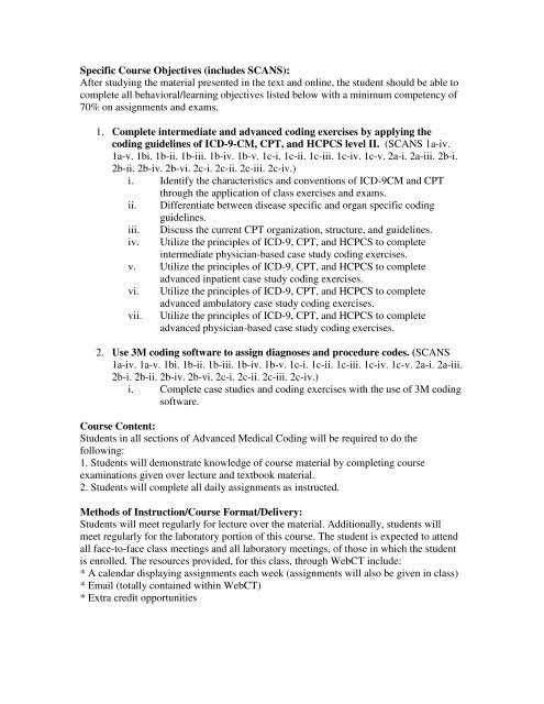 Course Syllabus HITT 2346- Advanced Medical ... - Panola College