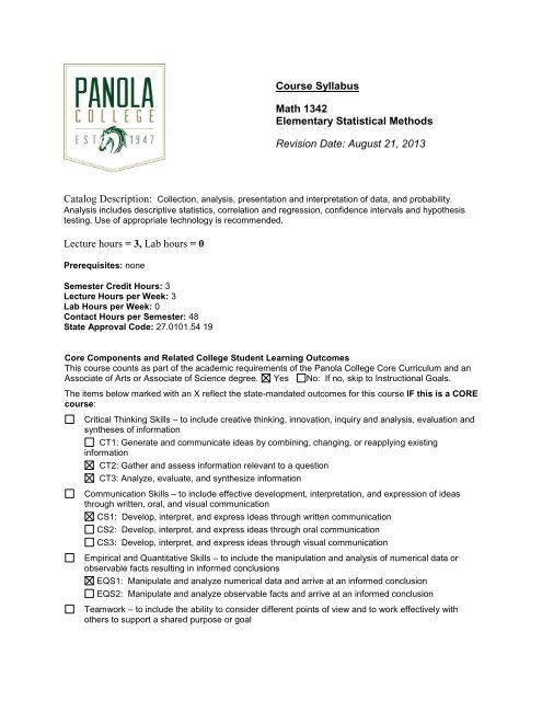 Course Syllabus - Panola College