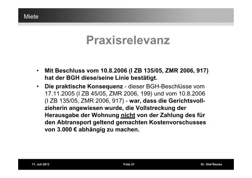 Vortrag Nr. 5 Effektive RÃ¤umungsvollstreckung nach ... - Pantaenius