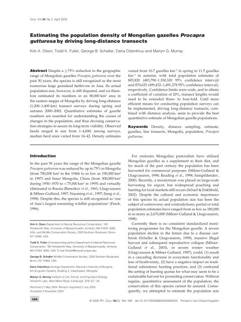 Estimating the population density of Mongolian gazelles Procapra ...