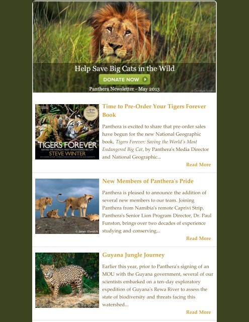 May 2013 Newsletter - Panthera