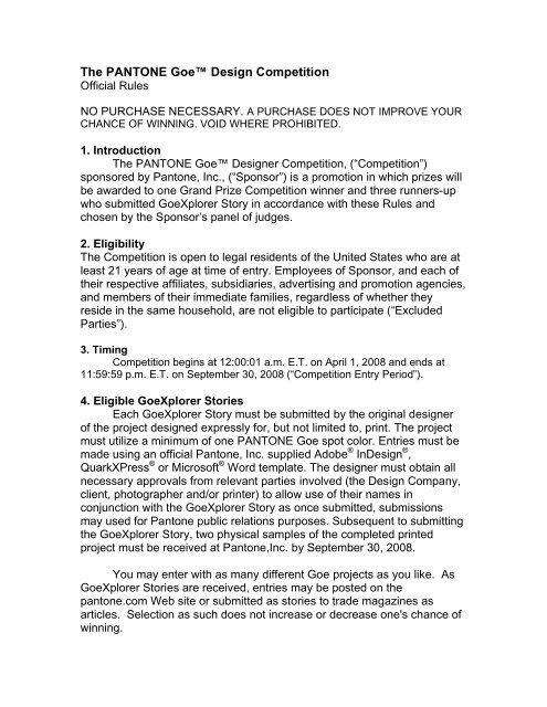 Contest Rules Pantone Contest Rules Pantone