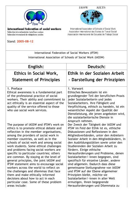 Ethics in Social Work, Statement of Principles Ethik in der Sozialen ...