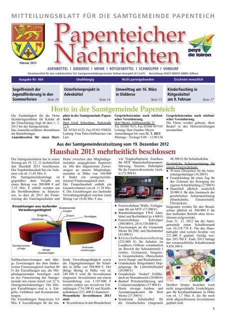 Horte in der Samtgemeinde Papenteich Haushalt 2013 mehrheitlich ...