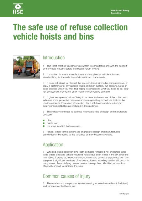 The safe use of refuse collection vehicle hoists and bins