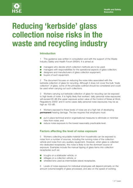 Glass Collection Noise Risks In The Waste - HSE