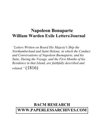 Napoleon Bonaparte - William Warden Exile Letters/Journal