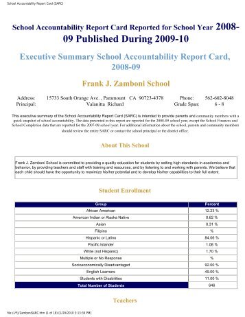 School Accountability Report Card (SARC) - Paramount Unified ...