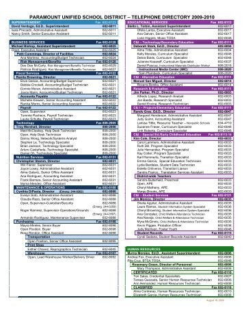 telephone directory 2009-2010 - Paramount Unified School District