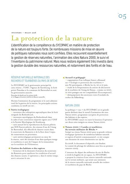le bilan d'activitÃ© 2008 - Parc naturel rÃ©gional des Vosges du Nord