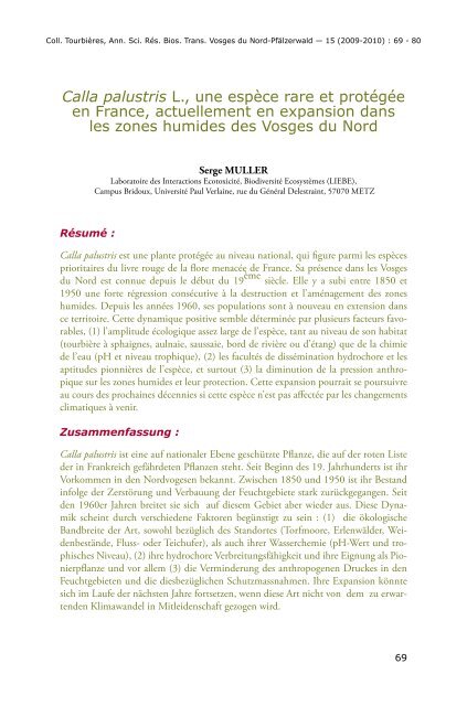 Calla palustris L., une espÃ¨ce rare et protÃ©gÃ©e en France ...