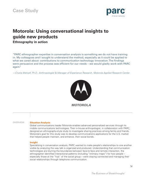 Case Study Motorola: Using conversational insights to guide ... - Parc