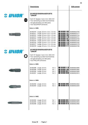 SCHROEVENDRAAIER-BITS "UNIOR" SCHROEVENDRAAIER-BITS "UNIOR"