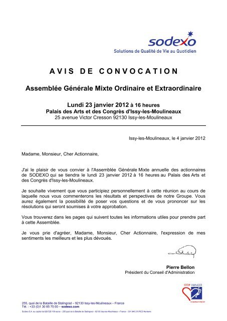 Avis de convocation modèle