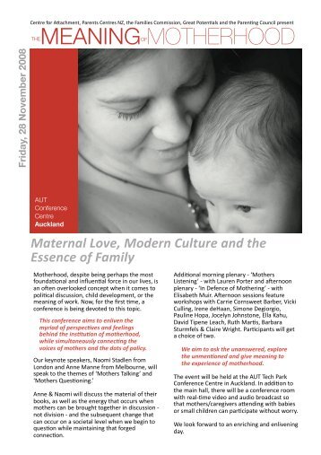 Motherhood Flyer - Parents Centres New Zealand Inc