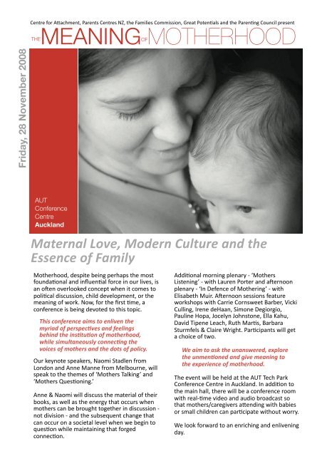 Motherhood Flyer - Parents Centres New Zealand Inc