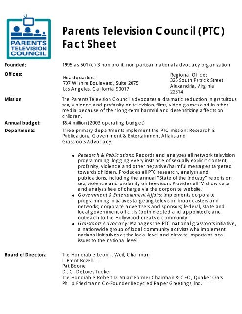 PTC Fact Sheet - Parents Television Council